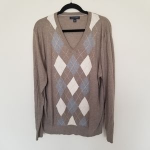 Banana Republic tan argyle v neck sweater XL